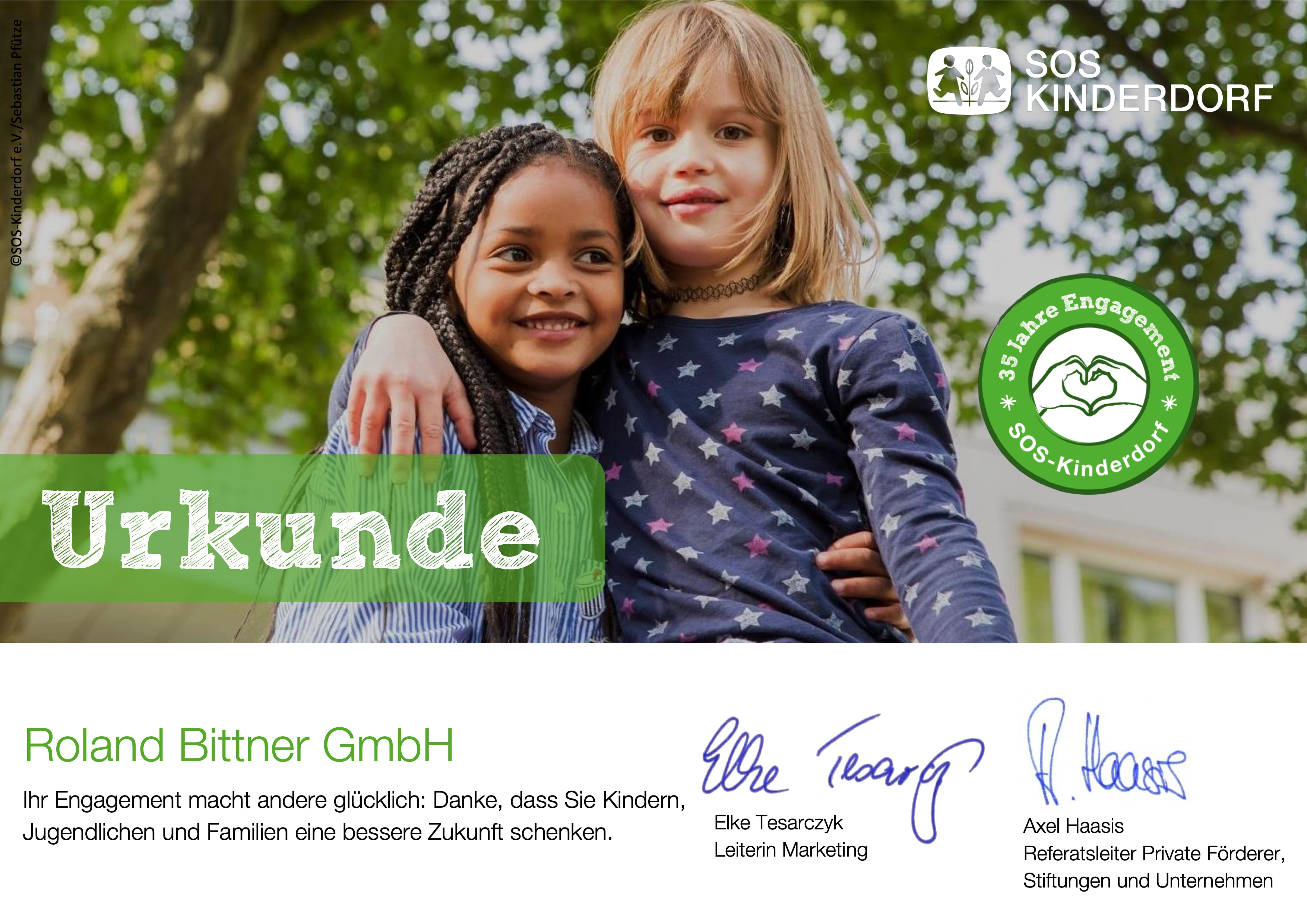 SOS Kinderdorf Treueurkunde